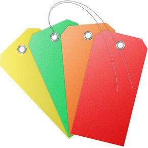 Uniclife 120 Pcs Plastic Tags for Labeling 4.7 Inch Red Plastic Shipping Tag with Wire Writable Waterproof Tag Price Tags with Reinforced Eyelet Blank Hang Tags for Luggage, 4.7" L x 2.36" W