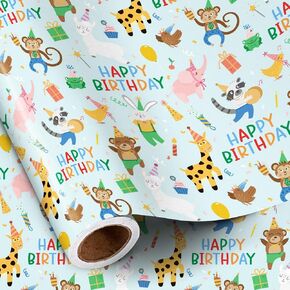 RUSPEPA Birthday Wrapping Paper Roll for Girls Boys, Mini Roll, Cute Capybara Capy Birthday Design with Balloon, Flower and Gift, Gift Wrap for Kids Party, Animal Party, 17 Inches x 16.4 Feet