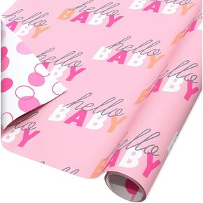 American Greetings 60 sq. ft. Reversible Wrapping Paper for Baby Showers or Baby Girl (1 Roll, 30 in. x 288 in.)