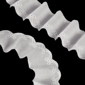 PAGOW 5 Yards Cotton Eyelet Lace Trim, White Cotton Floral Scalloped Lace for Sewing Dresses, Baby Clothes, Bags, Pets Clothes (1.89inch Wide, Bow)