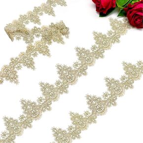 5 Yards Gold Lace Trim Gold Embroidery Craft Lace Venice Lace Ribbon for Sewing, Cake Fringe, Wedding Bridal Dress,DIY, Home Decor