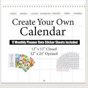 Spiral Create Your Own Wall Calendar 12 in x 12 in closed 12 in x 24 opened