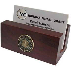 Indiana Metal Craft ARMY Brass Emblem Wood Business Card Holder Made In USA
