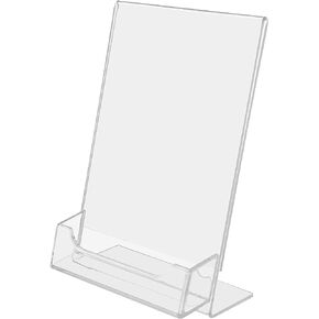 FixtureDisplays HOLYS 4X 6"Lucite Clear Acrylic Slanted Sign Holder with Business Card/Gift Card Holder 20045