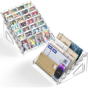2 Pack 7 Tier Card Display Stand, 12" Acrylic Card Display Shelf, Clear Sticker Display Stand for Graded Cards, PSA Cards,Baseball Sports Cards, Business Cards