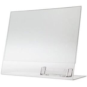 Dazzling Displays Clear Acrylic Slanted Sign Holder Picture Frame 11 x 8.5 with Attached Business Card Holder - Premium Acrylic Sign Holder for Office, Retail, Tradeshow and Home Use