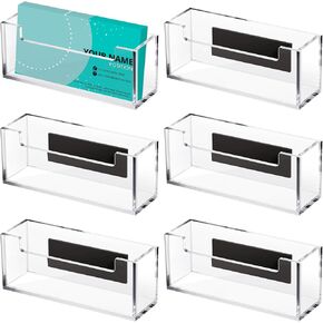 6 Pcs Acrylic Magnetic Business Card Holder Clear Plastic Business Card Display Stand with Magnet for Metal Shelf Whiteboard Bins Office