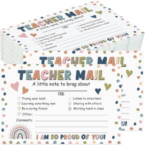 Boho Rainbow Teacher Mail Notes to Parents Classroom Good Behavior Incentive Cards Boho Positive Postcard to Send Home Motivational Mail Cards for Preschool Elementary School Teacher Supplies, 50 PCS