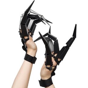 Halloween Articulated Finger Extensions with Gloves 3D Printed Flexible Finger Scary Skeleton Bone Claw Hand for Cosplay - One Pair Black Halloween Devil Claws