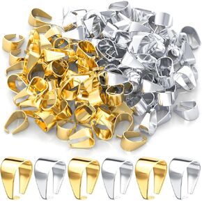 PAGOW 200 Pcs Pinch Bails, Pendant Clasp for Jewelry Making, 14k Gold Plated Brass Charm Clasps Chain Connectors, Snap Bail Hook Pinch Clip for Bracelets, Neckalce (Gold, Silver)