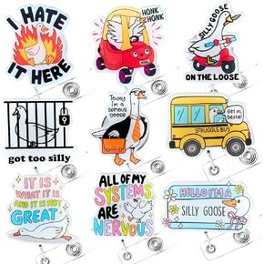 Cute Silly Goose Badge Reels 9PC Set – Funny & Adorable Nurse Badge Reel for Work, Perfect Funny Gift for Nurses, Teachers, Office Workers, and Anyone Who Loves Whimsical Accessories!