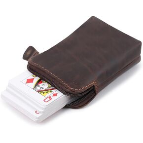 Premium Full-Grain Leather Playing Card Case Zippered Card Deck Holder for Poker and Bridge Travel Accessory Secure Multi-Purpose Wallet Compatible for Pockemon Cards Holder Brown