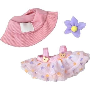 Doll Clothes Outfits, 3-Pieces Clothes Set for 17cm Dolls Outfit - Fashion Costume Doll Accessories for Decoration + Cute Dress+Bucket Hat+Detachable Fabric Flower(No Doll Included)