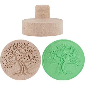 WEBEEDY 2.6 Inch Tree of Life Pattern Wooden Clay Stamp Old Tree Wood Pottery Tools Stamps for Clay,Round Decorative Stamp Natural Wood Stamps for DIY Creation Clay Tool Art Craft Supplies