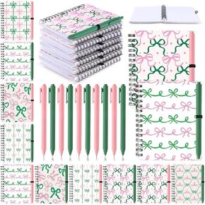 12 Set Princess and Witch Party Favors Pink and Green Bow Spiral Notebooks Pink and Green Ballpoint Pens Magical Themed Birthday Party Supplies Gifts for Friends Office School