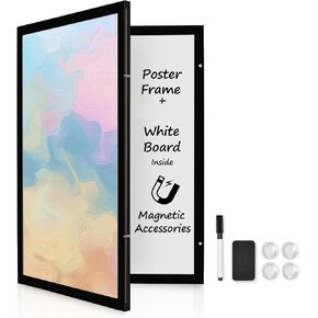 Black Hidden Board, Enclosed Whiteboard with Wooden Frame, 20x30in Poster Frame and Functional Whiteboard for Office, Home(Poster Not Included)