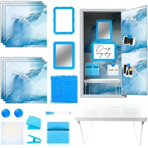 17Pcs Locker Set with Magnetic Accessories, Whiteboard, Shelf, Mirror, Rug & More for School Lockers (Blue)
