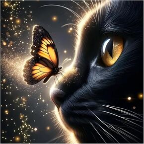 SJUTOUCI Cat Butterfly Diamond Painting Kits for Adults, Diamond Art Kits for Beginners, DIY 5D Full Drill Gem Craft Art for Home Decoration Gift 12x12 inch, Animals