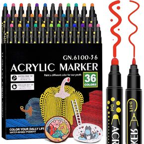 Acrylic Paint Markers, 36 Colors Dual Tip Premium Acrylic Paint Pens for Rock Painting, Wood, Canvas, Stone, Glass, Ceramic Surfaces, DIY Crafts Making Art Supplies