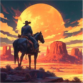 SJUTOUCI Diamond Art Painting Kits for Adults, Western Cowboy Diamond Art Kits for Beginners, 5D DIY Full Drill Gem Craft Art for Home Decor Gift 12x12 inch, Desert