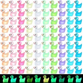 120pcs Luminous Mini Ducks, 10 Colors Tiny Ducks to Hide Resin Ducks Glow in The Dark for Miniature Fairy Garden Accessories Micro Landscape Aquarium Ornaments Kit Dollhouse Decor Crafts