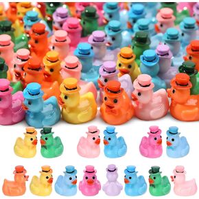 40 Pack Mini Resin Ducks, Miniature Ducks Figures Wearing Hat and Bow, Tiny Ducks Accessories Party Favors Gifts, DIY Crafts Cake Decor for Landscape Dollhouse Garden