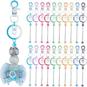 Framendino, 20 Pack Metal Beadable Keychains Bars Beads for DIY Pendant Jewelry Making Colorful