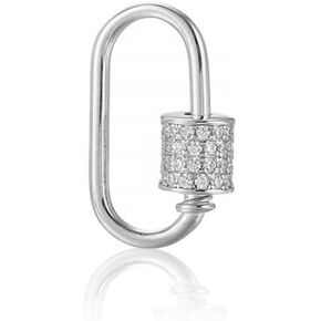 925 Sterling Silver Micro Pave Cubic Zirconia Oval Screw Carabiner Lock Charms Clasps Snap Clips Hook Clasp Findings for DIY Bracelet Necklace Jewelry Making(Platina Color)