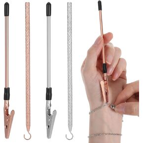 4 Pcs Bracelet Clasp Holder Tool Set, Bracelet Helper Wearing Tool Aid Assistance for Easy Jewelry Fastening, Necklace, Watch Clasps, Zippers, Crafts Assistance (Silver, Rose Gold)