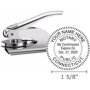 Connecticut Notary Seal Embosser, Pocket/Hand Model, 1-5/8" Impression, Silver Body