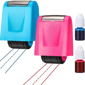 Sherr 2 Pcs Dashed Handwriting Lines Stamps with Pink Blue Inks Refill Practice Stamps Roller Self Inking Handwriting Rolling Tool for Teachers Parents Students Classroom School Office Supplies