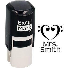ExcelMark Designer Heart - Custom Name Round Self-Inking Teacher Stamp
