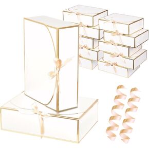 10 Pack Gold Foil Large Gift Boxes with Lids, 12.6x9.8x3.1 Inch Luxury Bridesmaid Proposal Box, Black Gift Boxes for Presents, Wedding, Baby Shower, Birthday Party