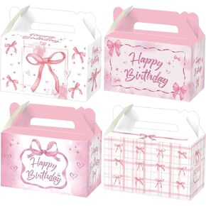 Pink Bow Birthday Decorations, 12 Pcs Bow Party Decorations Treat Boxes, Coquette Birthday Decorations, Bow Decorations for Party, Pink Gift Box Goodie Bags for Candy Cake Dessert Cookies
