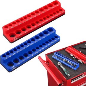 مجموعة منظم المقبس المغناطيسي من ULIBERMAGNET، قضبان سوداء مكونة من 3 قطع مع مشابك حمراء، طقم حامل مشبك مقبس محرك شديد التحمل لصندوق الأدوات، عربات الأدوات، 1/2، 3/8، 1/4 بوصة 43 مقبسًا (المقابس غير متضمنة) in Kuwait