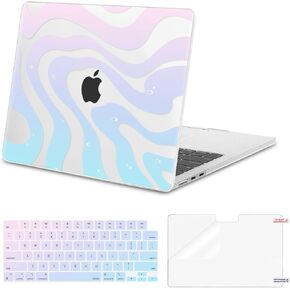 MOSISO Compatible with MacBook Air 13 inch Case 2025 2024 2023 2022 M4 A3240 M3 A3113 M2 A2681, Plastic Hard Shell&Keyboard Cover&Screen Protector for MacBook Air 13.6 inch Case, Pink & Blue Wave
