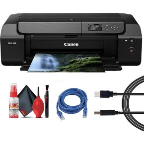 Canon PIXMA PRO-200 Wireless Inkjet Photo Printer | 13x19 Borderless Printing | 8-Color Dye Ink | Fast A3+ Output | Compact for Photographers & Artists (4280C002) + Printer Cable + Ethernet Cable