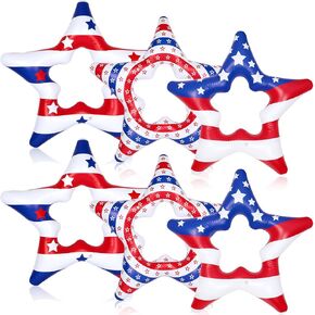 6 Pcs 4th of July Pool Floats 35 Inch American USA Flag Swim Ring Red White Blue Stars Patriotic Inflatable Pool Tube Independence Day Tube Raft for Beach Memorial Veterans Day Decoration