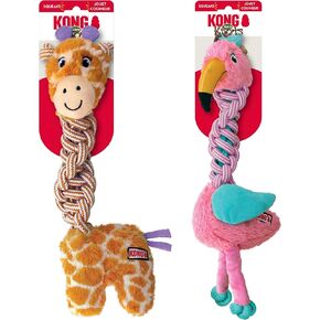 KONG Knots Twists Dog Toys, 2-Pack Assorted – Durable Braided Rope with Squeaker, Minimal Stuffing, Soft & Tough Chew Toy for Thrashing & Teeth Cleaning (Medium/Large)