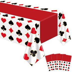 4PCS 51X86IN Casino Theme Party Tablecloths Poker Tablecloth Casino Night Birthday Party Table Cloth Poker Disposable Table Cover All-in-One Poker Mat for Game Birthday Playing Card Picnic Supplies