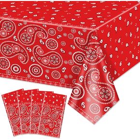 4 Pack Western Party Tablecloths Paisley Bandana Table Cover Floral Rectangle Tablecloth for Western Themed Party Decorations, 51 x 86 Inch
