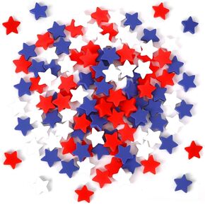 120Pcs 4th of July Star Vase Bowl Table Filler Bulk, 0.79'' Mini Resin Patriotic Star Red White Blue Decor for Arts Crafts Tiered Tray Independence Day Party Craft Carnival Rewards Gift Bag