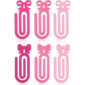 Faccito 6 Pcs Coquette Bows Jumbo Paper Clip Acrylic Bow Clip Bookmark Pink Sublimation Paperclip Clamp Cute Clear Acrylic Jumbo Paperclip Decoration for Teachers School Office Home Supplies