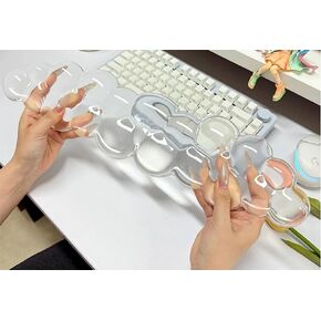 Mouse Pad with Wrist Rest, Soft Cloud Gel Keyboard Mouse Pad Set with Hand Wrist Support, Cute Non Slip Office Desk Accessories for Comfort/Pain Relief/PC Gaming/Computer/Laptop, Clear