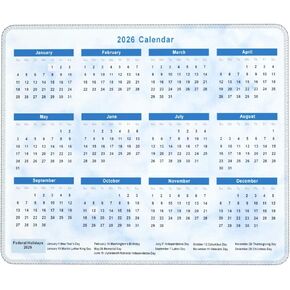 2026 Calendar Mouse Pad with Non-Slip Rubber Base, Mousepads with Stitched Edges, Mouse Pads for Computers, Laptop, PC, Office