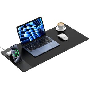TopMade Mouse Pad with 15W Wireless Charging & Phone Holder, 31.5" x 15.75" XXL Large Desk Pad, Gaming Computer Keyboard Pad, Waterproof Mousepad Home Office Desk Mat for MacBook, PC, Laptop, Black