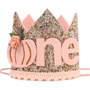 Little Pumpkin One Birthday Crown -Floral Pumpkin Birthday Decorations, Halloween Pumpkin Theme First Birthday Crown, Baby Girls 1st Birthday Hat, Photo Shooting Props for Baby Girls