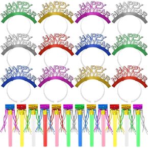 Openfly New Years Eve Party Supplies 2025 Happy New Year Headband Tiara New Year Fringed Noise Makers Party Favors