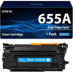 655A CF451A High Yield Toner Cartridge Replacement for HP 655A CF451A Cyan Toner for Color Laserjet Enterprise M652n M652dn M653dn M653dh MFP M681dh M681f M681z M682z Printer Toner (1-Pack, Cyan)