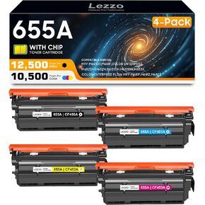 655A Toner Cartridge 4-Pack CF450A CF451A CF452A CF453A Toner Replacement for HP 655A Toner for Color Enterprise M652n M652 M53dn M653x M653 MFP M681dh M682z Series Printer (Black Cyan Yellow Magenta)